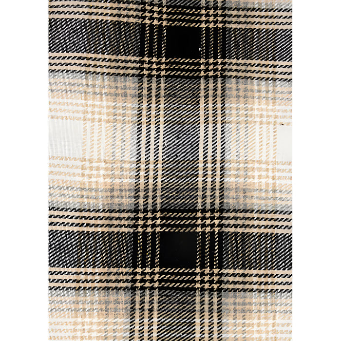 Plaid Print Oblong Scarf featuring black, white, and beige tartan pattern design