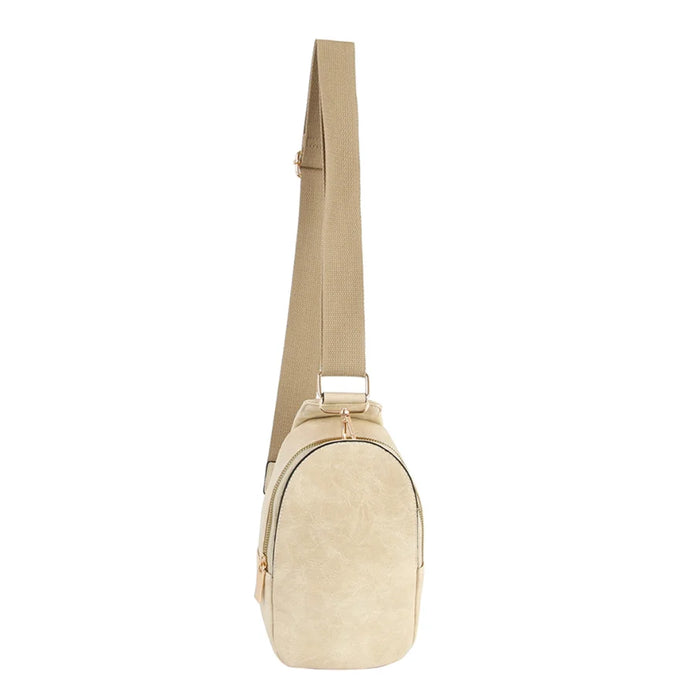 Plain Chic Zipper Sling Bag - Beige