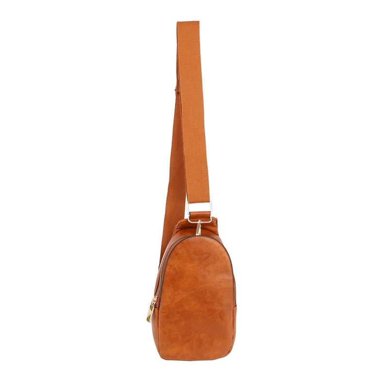 Tan leather chic zipper sling bag with a single strap for stylish everyday use