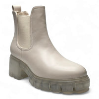 Chunky beige ankle boot with lug sole and translucent platform in Save The Planet Bootie