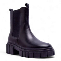 Black leather chunky platform ankle boots with elastic side panels from Puro Combat Boots