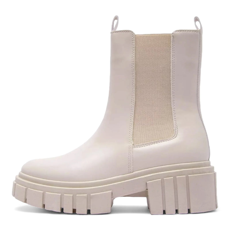 Chunky white Puro Combat Boots with thick platform sole and elastic side panel