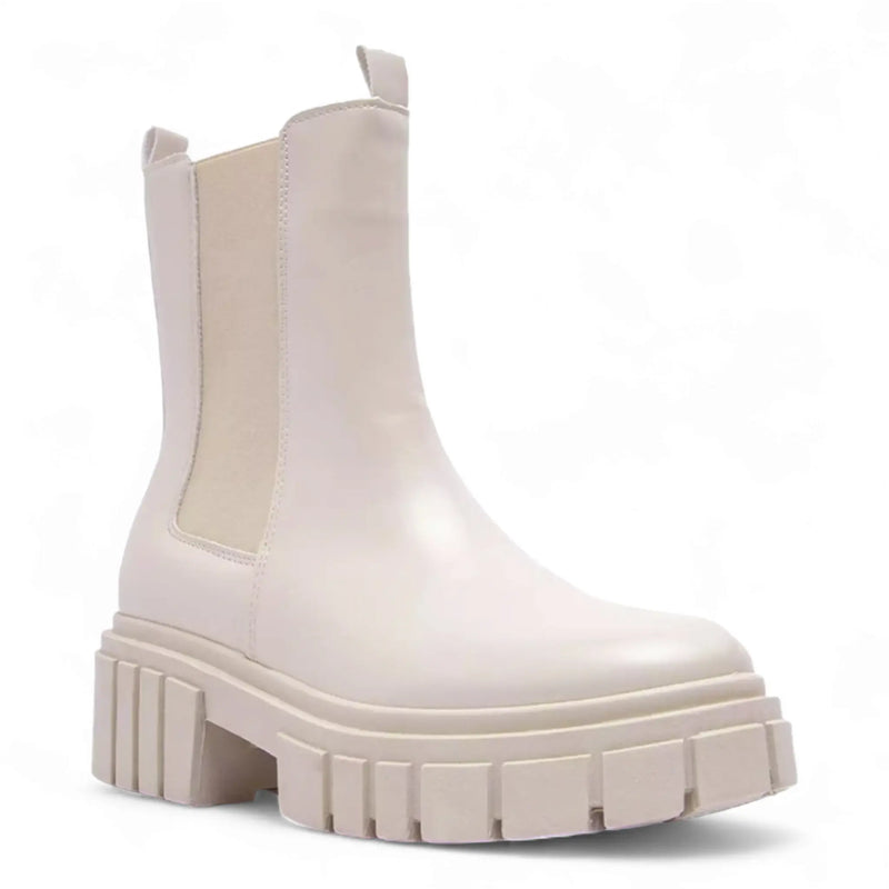 White chunky platform Chelsea boot with thick tread sole from Puro Combat Boots