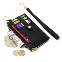 Quilted Smooth Card Holder Zipper Wallet With Hand Strap - WALLET
