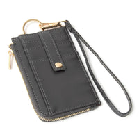 Quilted Smooth Card Holder Zipper Wallet With Hand Strap - Grey - WALLET