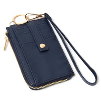Quilted Smooth Card Holder Zipper Wallet With Hand Strap - Navy - WALLET