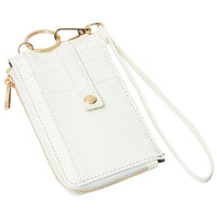 Quilted Smooth Card Holder Zipper Wallet With Hand Strap - White - WALLET