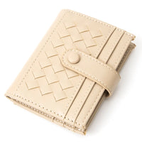 Beige woven leather wallet with quilted weave pattern from Quilteds Weave Pattern Pocket Card Holder Wallet
