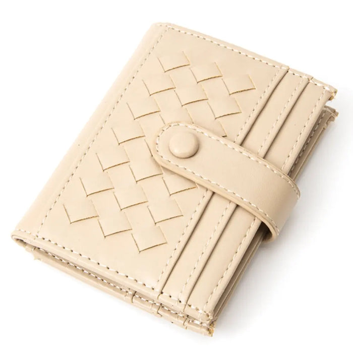 Beige woven leather wallet with quilted weave pattern from Quilteds Weave Pattern Pocket Card Holder Wallet