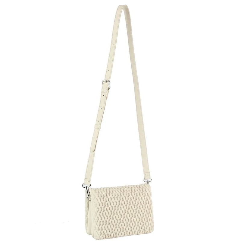 White quilted crossbody bag with adjustable strap for stylish women’s fashion