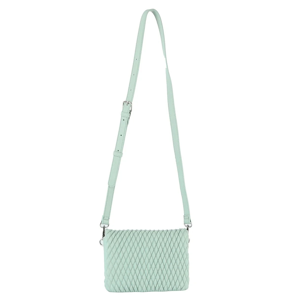 Mint green quilted crossbody bag with adjustable strap for stylish women’s fashion