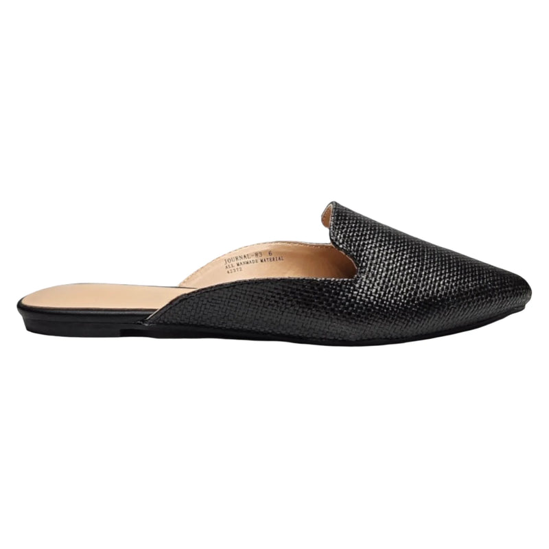 Black textured leather slip-on mule with pointed toe from Raffia Mules collection