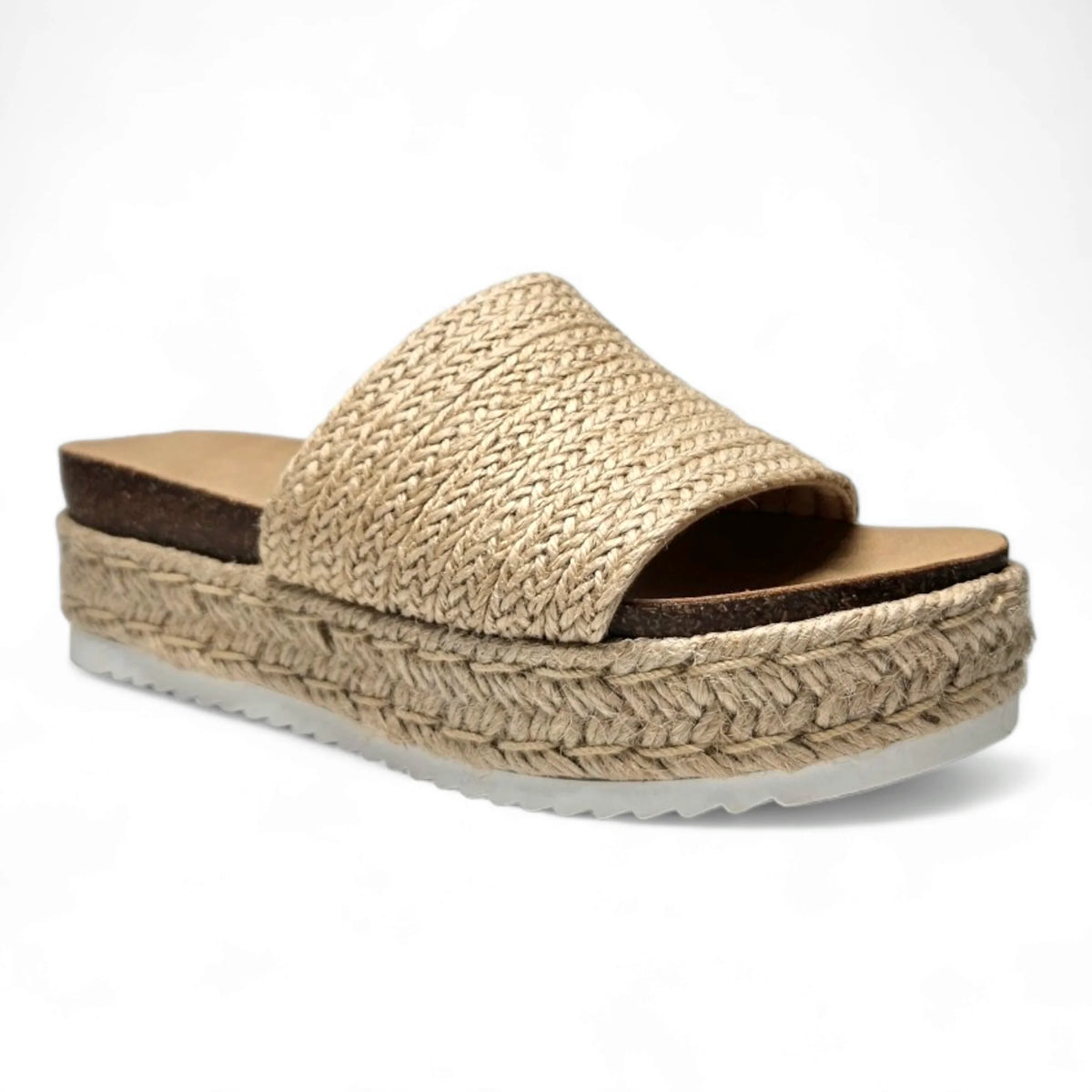 Woven straw platform slide sandal with thick sole for stylish summer comfort