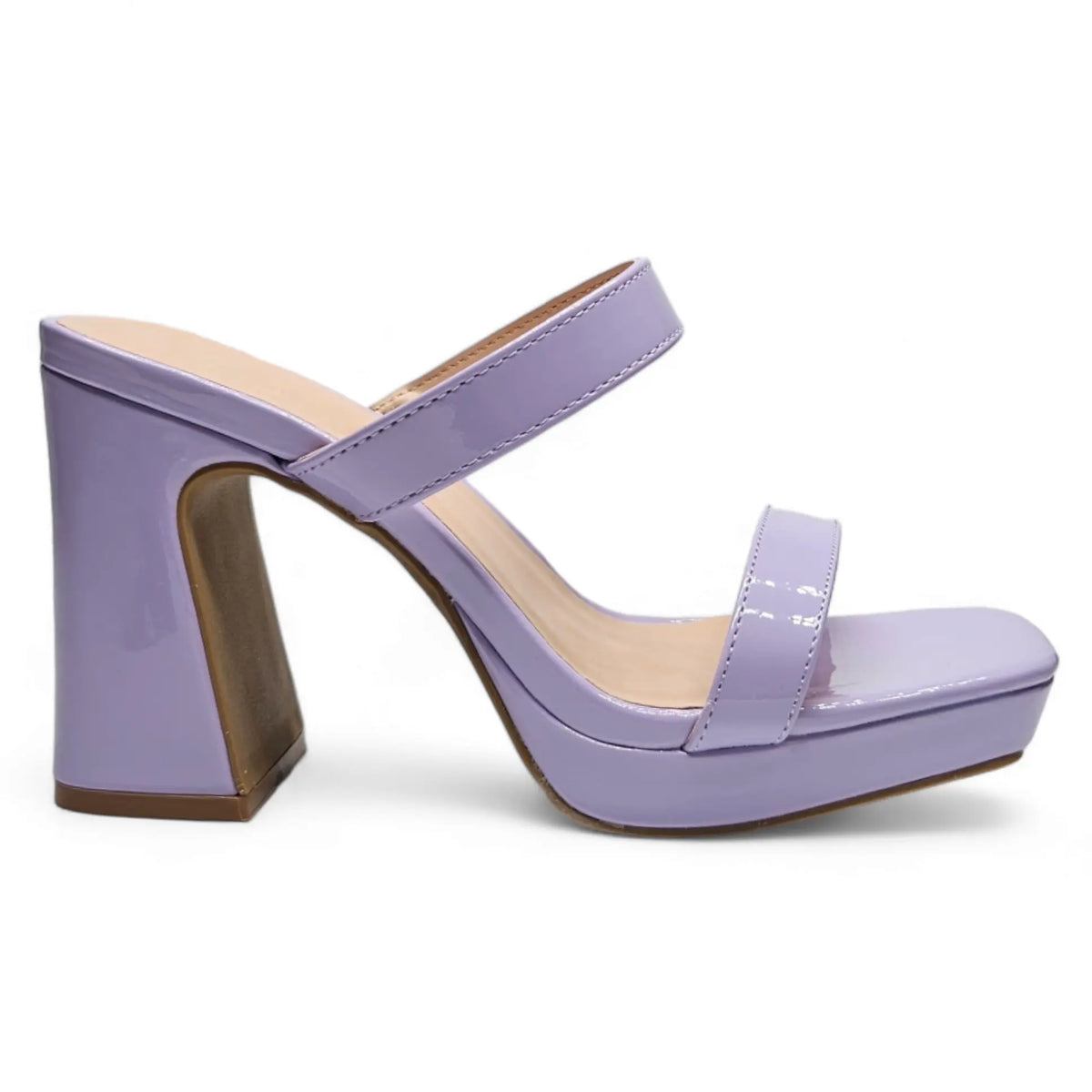 Lavender square toe platform heels with chunky heel and platform sole for stylish comfort