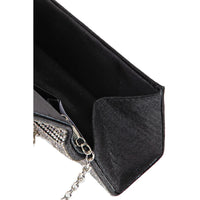 Black velvet clutch purse with silver chain strap, perfect rectangle rhinestone handbag