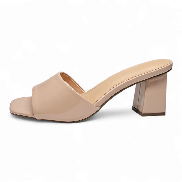 Regina Single Band Block Heel - Nude Patent