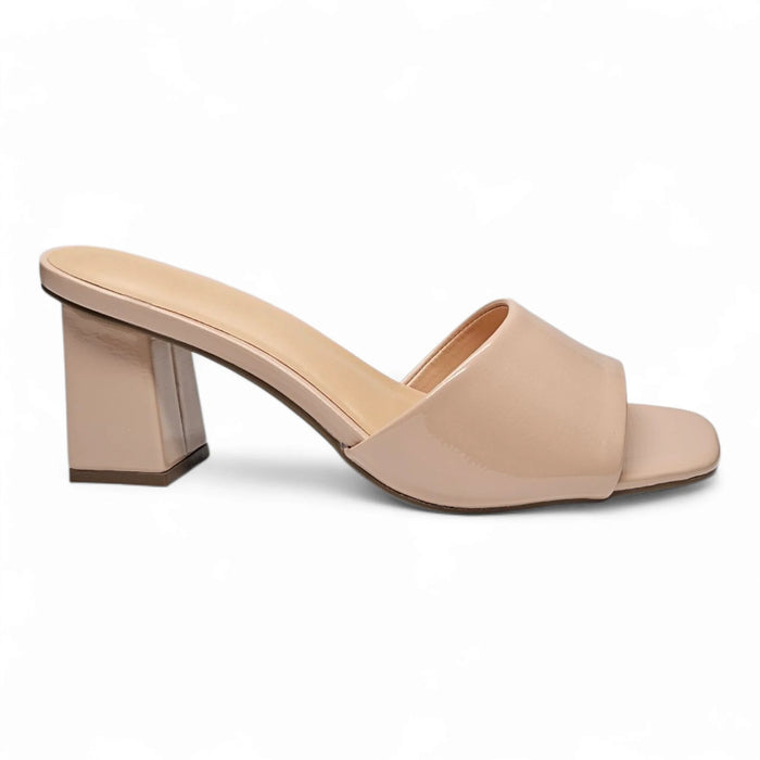 Regina Single Band Block Heel - Nude Patent