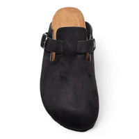 Black suede clog with adjustable buckle strap for Regis Slip on Mule footwear