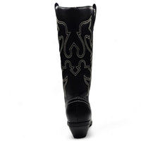 Black leather Rerun Western Boot featuring decorative stitching on the shaft