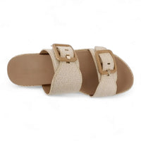 Beige Resort Double Strap Platform Sandals with double buckle strap and adjustable straps