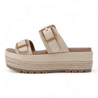 Beige Resort Double Strap Platform Sandals featuring double buckle strap design