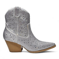 Silver studded cowboy boot with pointed toe and wooden heel from Rhinestone Cowgirl