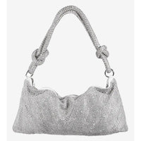 Silver mesh evening bag with knotted handle for a rhinestone studded hobo bag look