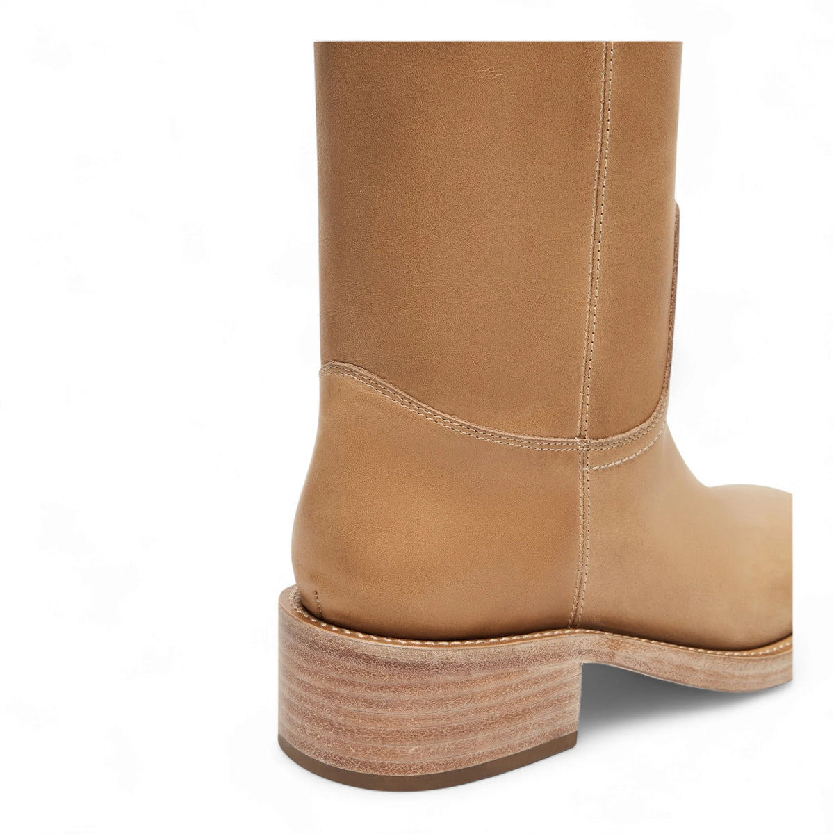 Tan leather boot with a wooden heel and 14 inch shaft from Riggs Leather Block Heel Tall Boots