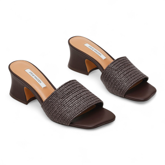 Frolic Raffia Mule Wavy Toe Block Heel - Brown Raffia