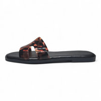 Tortoise H Band Slide Sandals on a white background