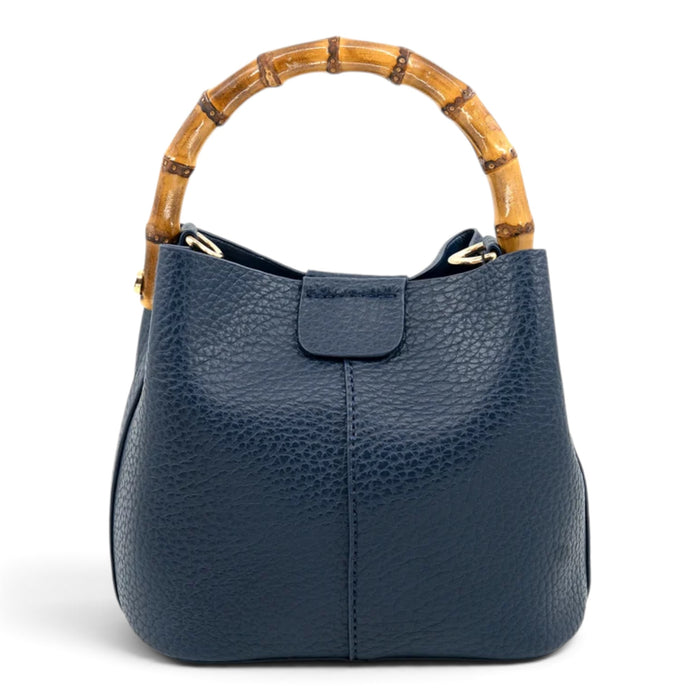 Bamboo Handle Crossbody Bag With Pouch - Navy