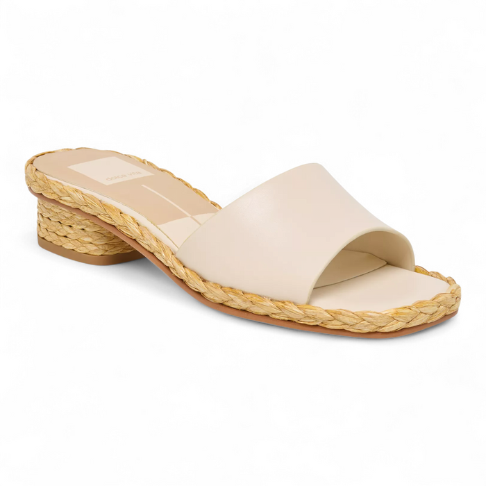 Dixi Slide-Low Raffia Heel Dress Sandals - Bone Leather
