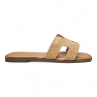 Beige H Band Slide Sandals on a white background