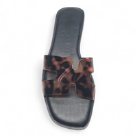 Tortoise H Band Slide Sandals on a white background