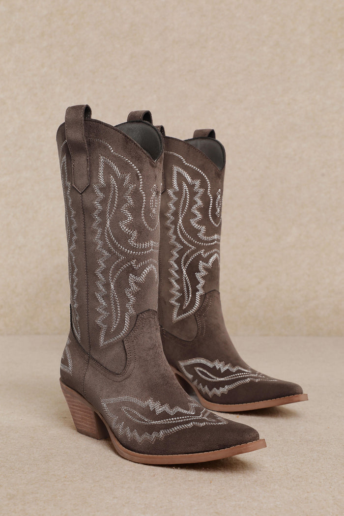 Tessa Mid-calf Western Cowgirl Boot - Coffee