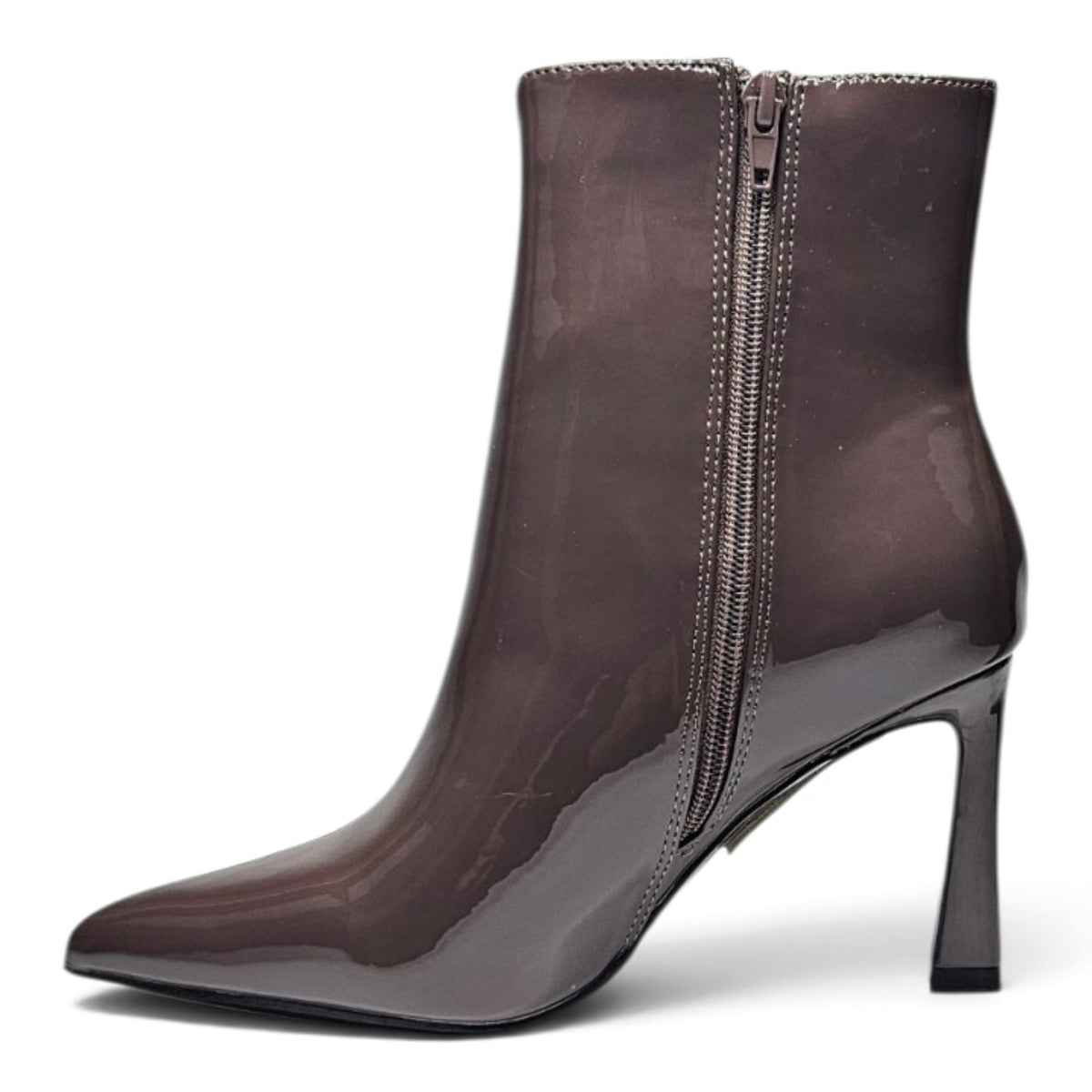 Burgundy pointed-toe stiletto ankle boots with side zipper