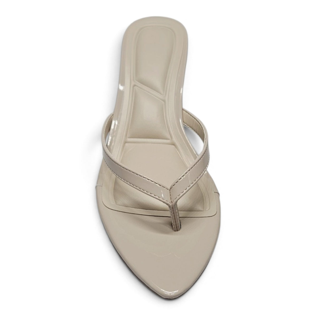 Ivory pointed-toe kitten-heel sandals with slim toe thong and ankle strap