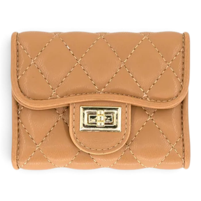 Quilted Turn -Lock Wallet - Beige