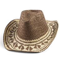 Aztec Patterned Brim Two Tone Straw Cowboy Hat