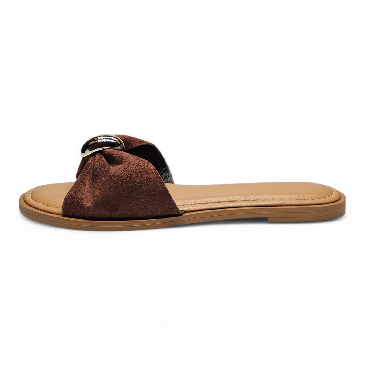 Brown womens gathered band slide sandal