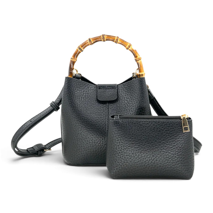 Bamboo Handle Crossbody Bag With Pouch