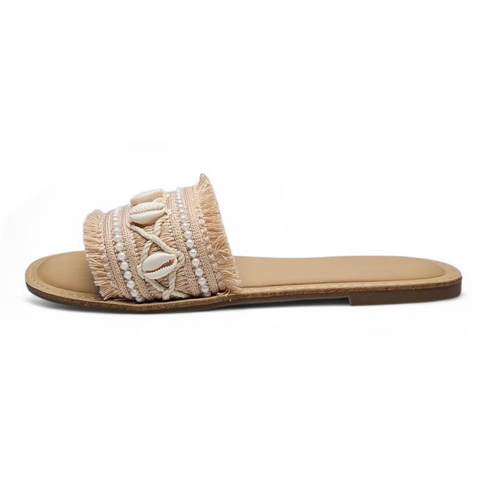 Coastal Shell Boho Slide Sandals - Blush