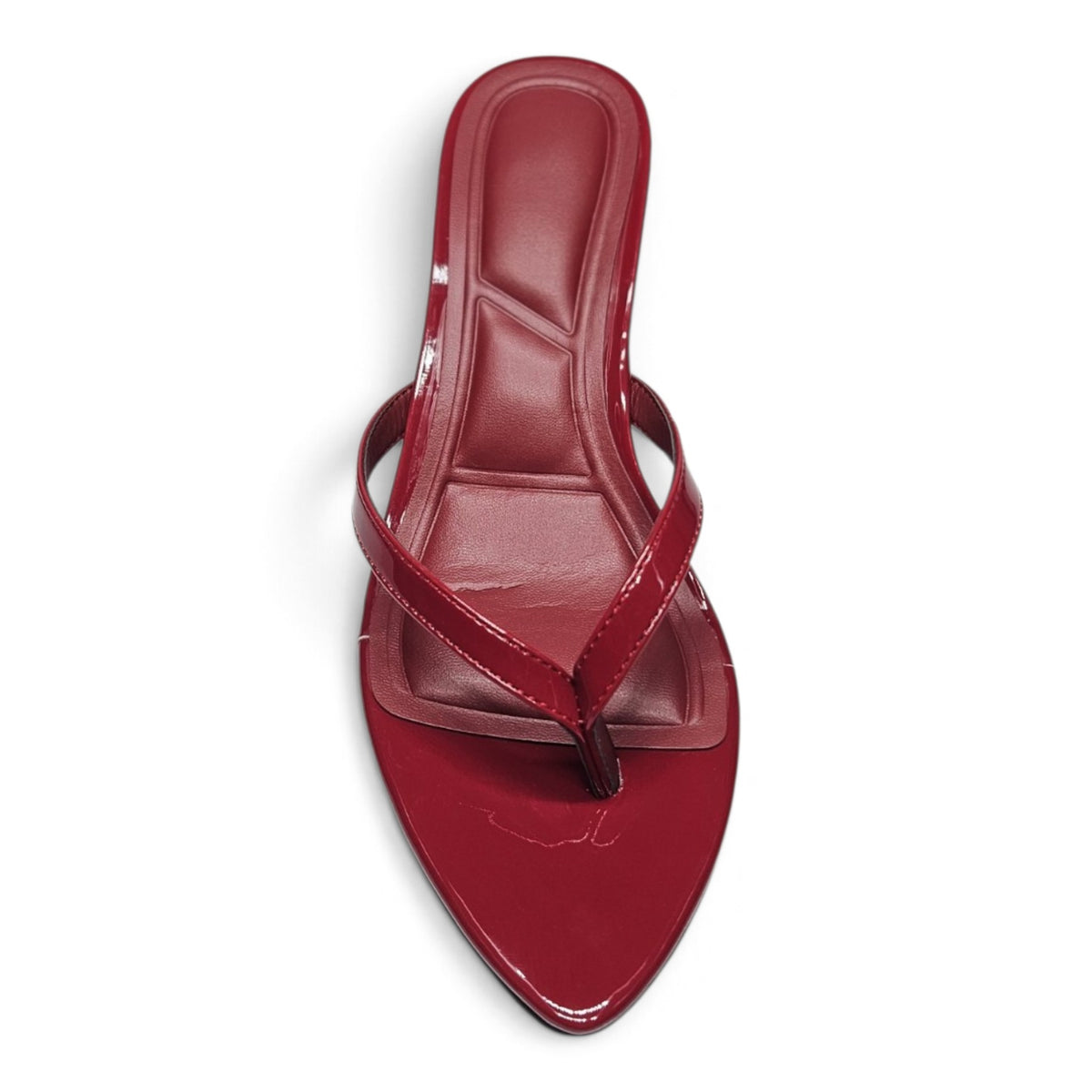 Cherry pointed-toe kitten-heel sandals with T-strap and glossy finish