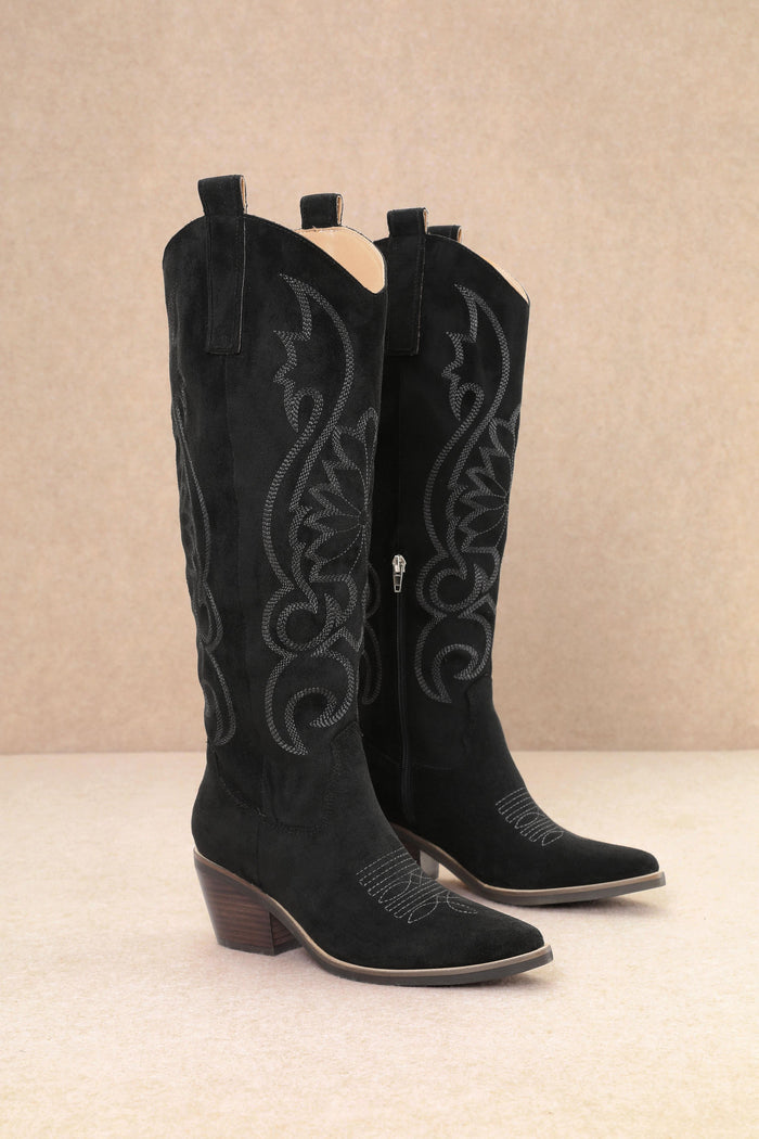Giada Western Cowgirl Boot - Black Suede