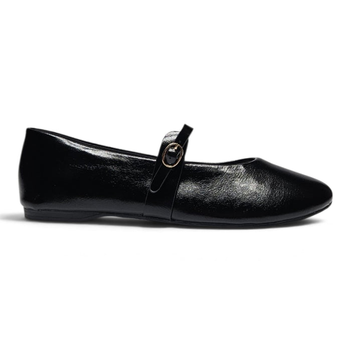 Marielle Buckle Mary Jane Flats - Black