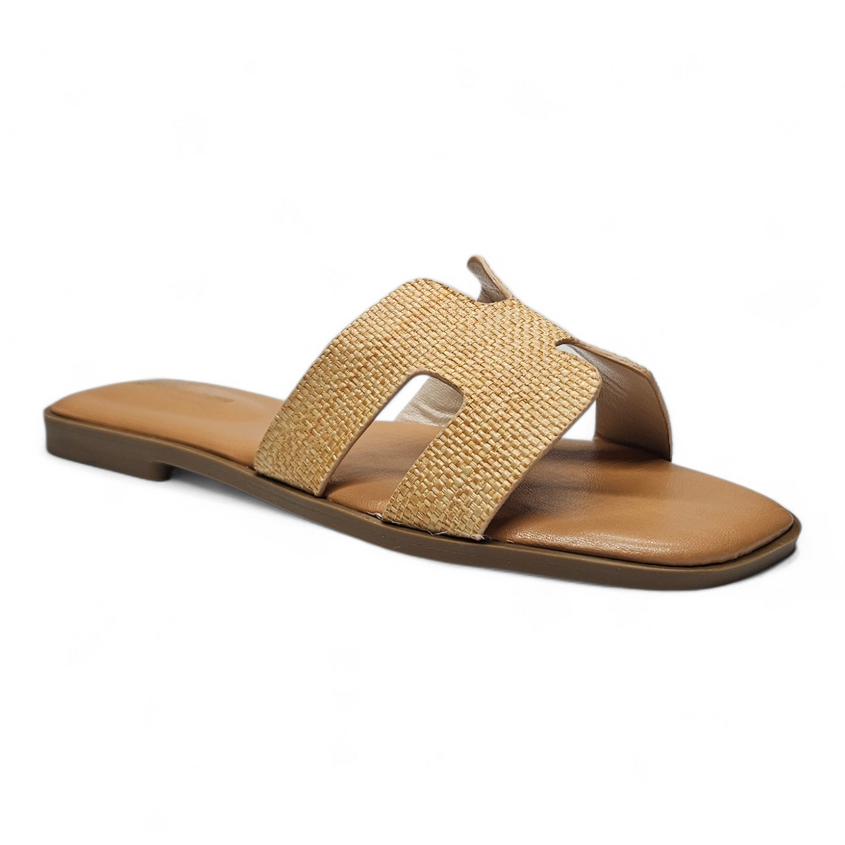 Beige H Band Slide Sandals on a white background