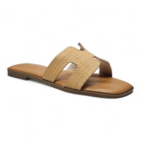 Beige H Band Slide Sandals on a white background