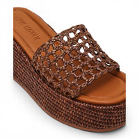 Brandy Raffia Platform Wedge Slide Sandal