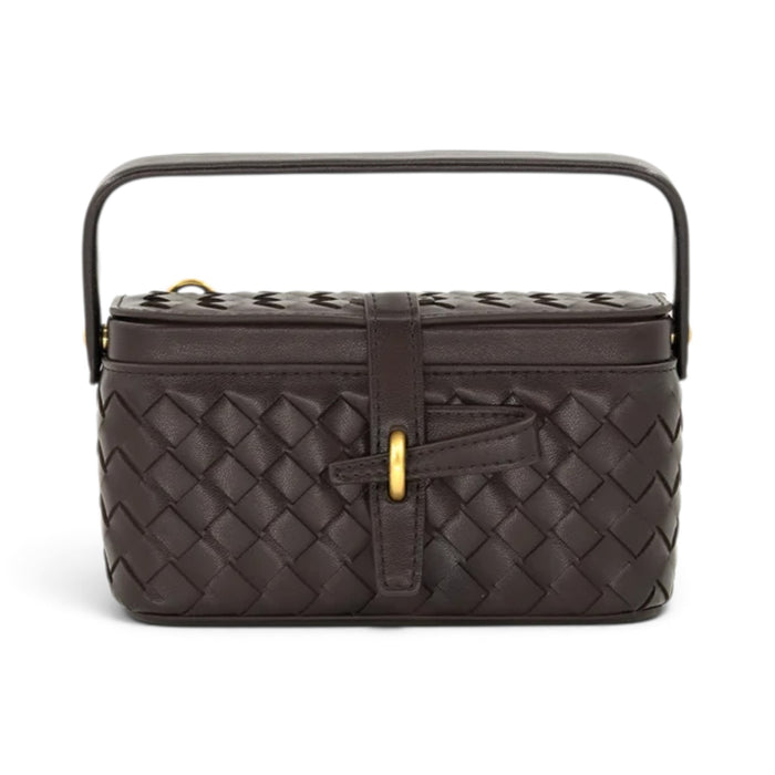 Elena Woven Box Handle Bag - Chocolate