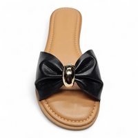 Black womens gathered band slide sandal